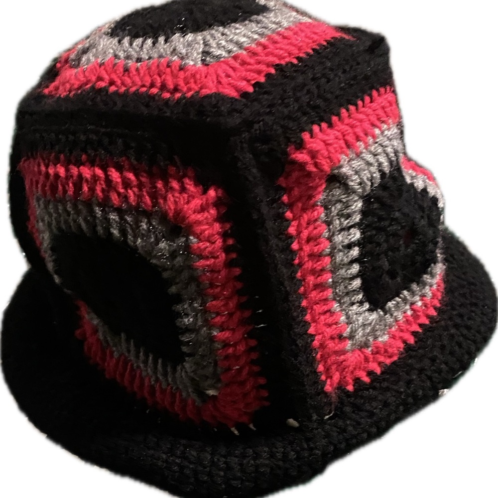 Black, red, and grey bucket hat